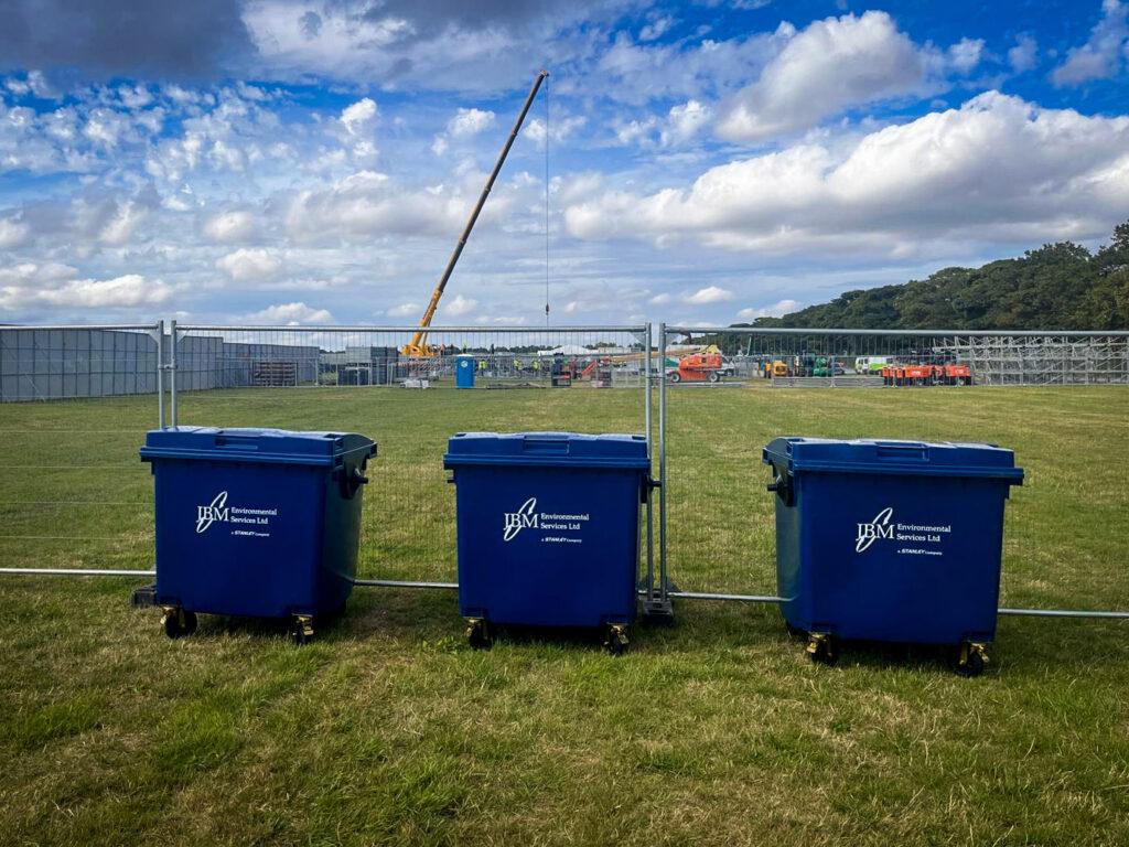 Three JBM 1100Ltr Bins at a festival