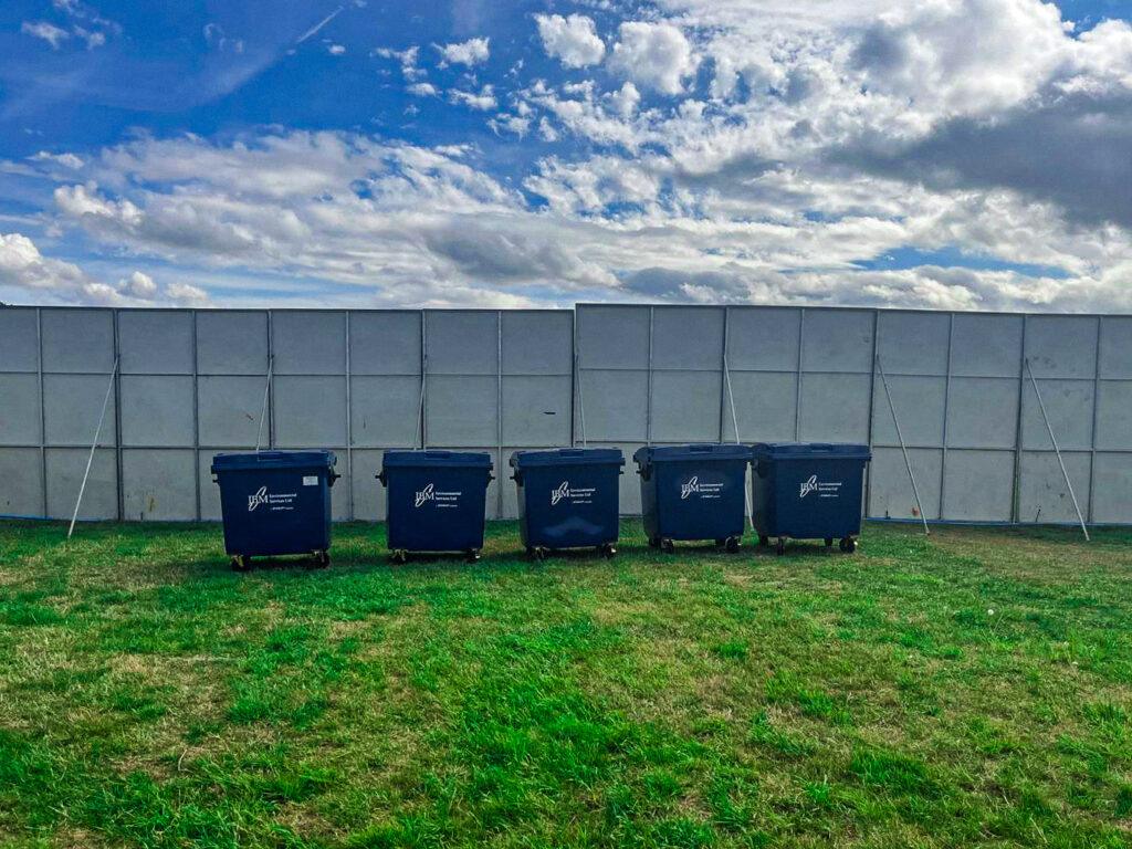 Five JBM 1100Ltr Bins at a festival